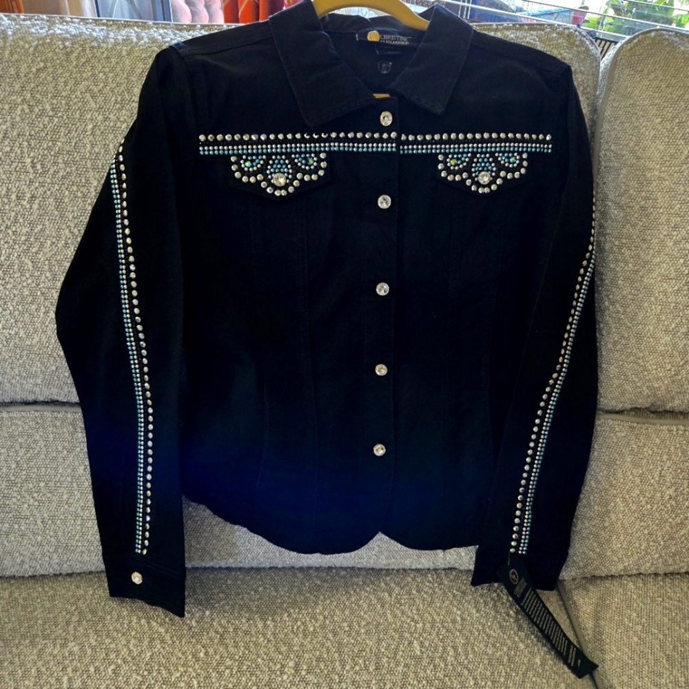 Christine Alexander Embellished Black Denim Jacket